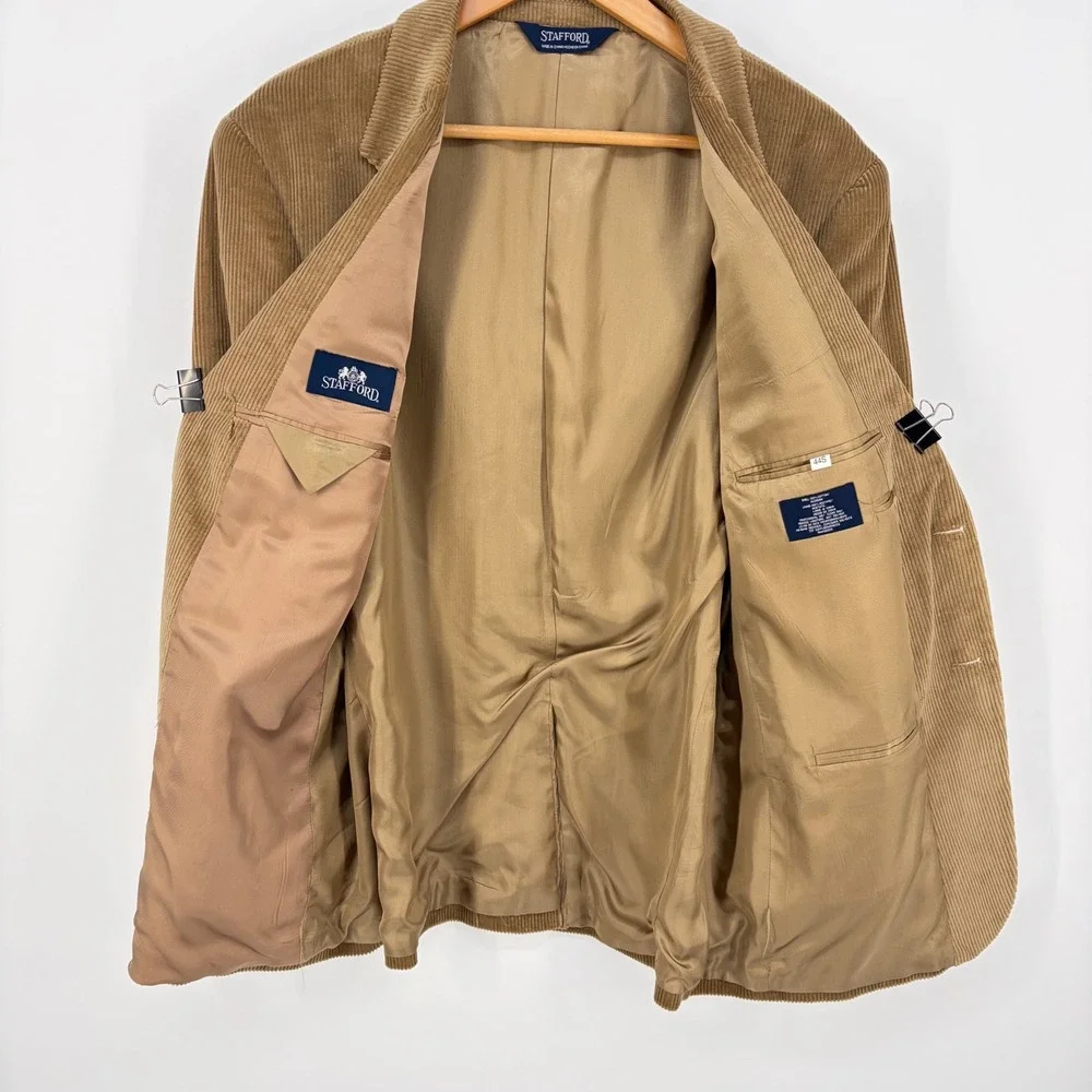 Stafford Blazer Corduroy Tan Two Button Sport Coat Dark Academia 44S Jacket